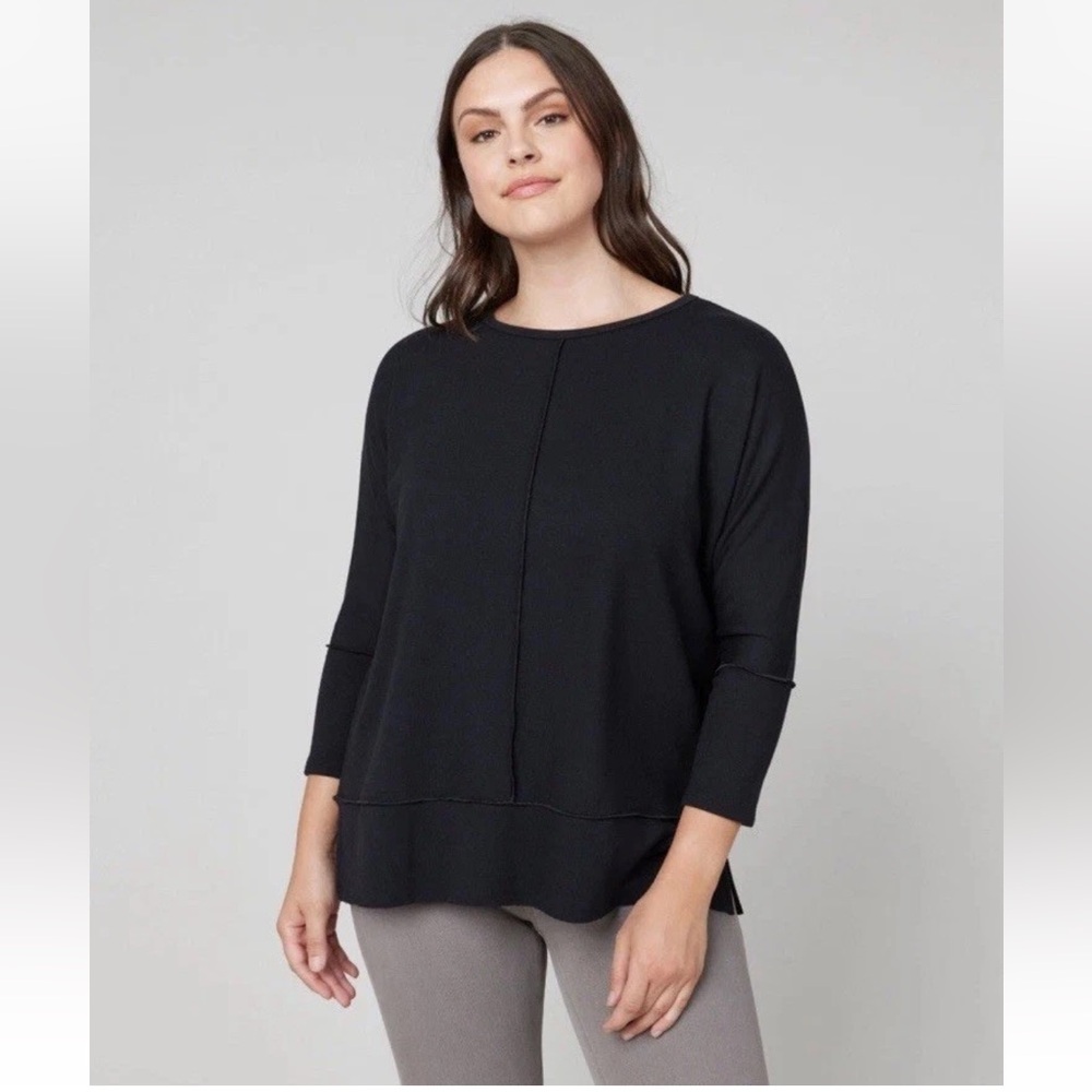 Spanx Perfect Length Dolman Sleeve Top L Black Sweatshirt Tunic Cozy Loungewear
